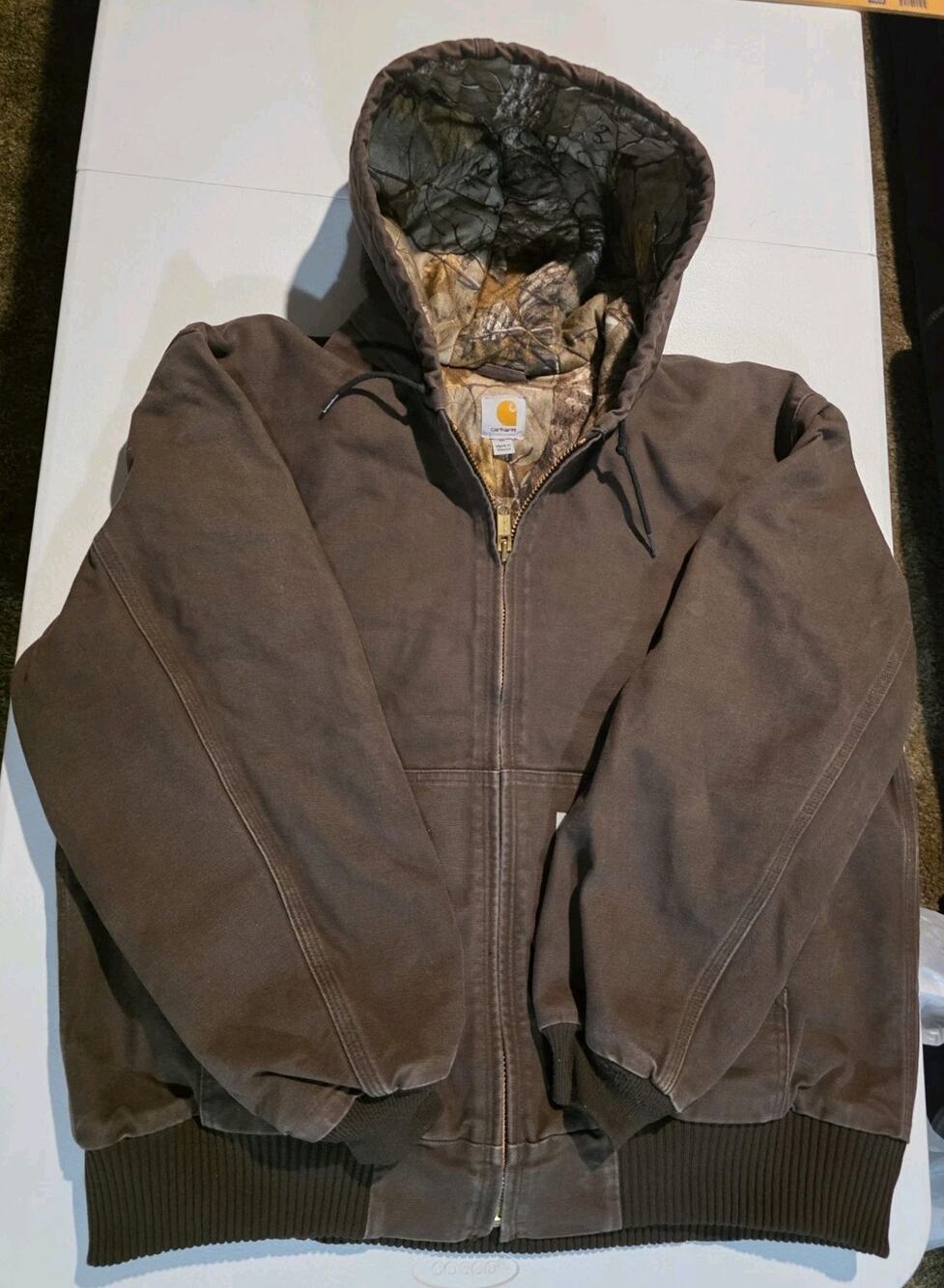 Carhartt Realtree Lined Canvas Jacket Brown Camouflage Liner Size XL